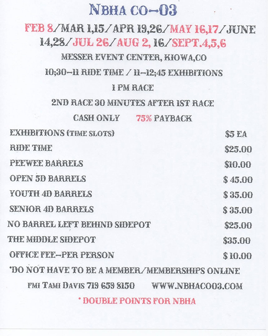 NBHA CO-03 Barrel Race flyer